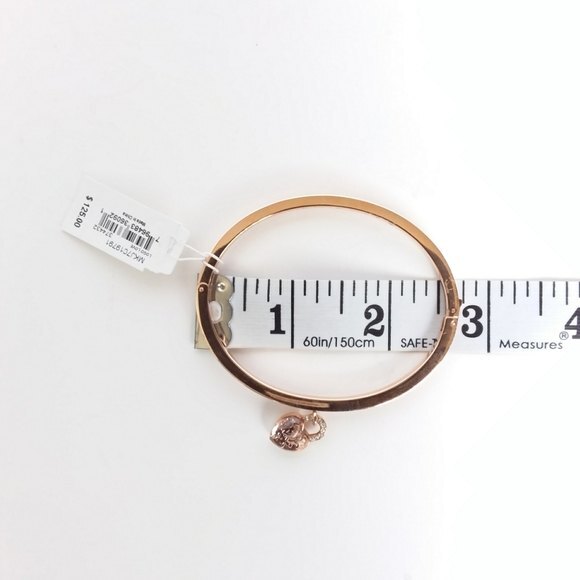 Michael Kors Bracelet Rose Gold Logo Love Heart Charm Rhinestone Hinge Bangle - Picture 7 of 10